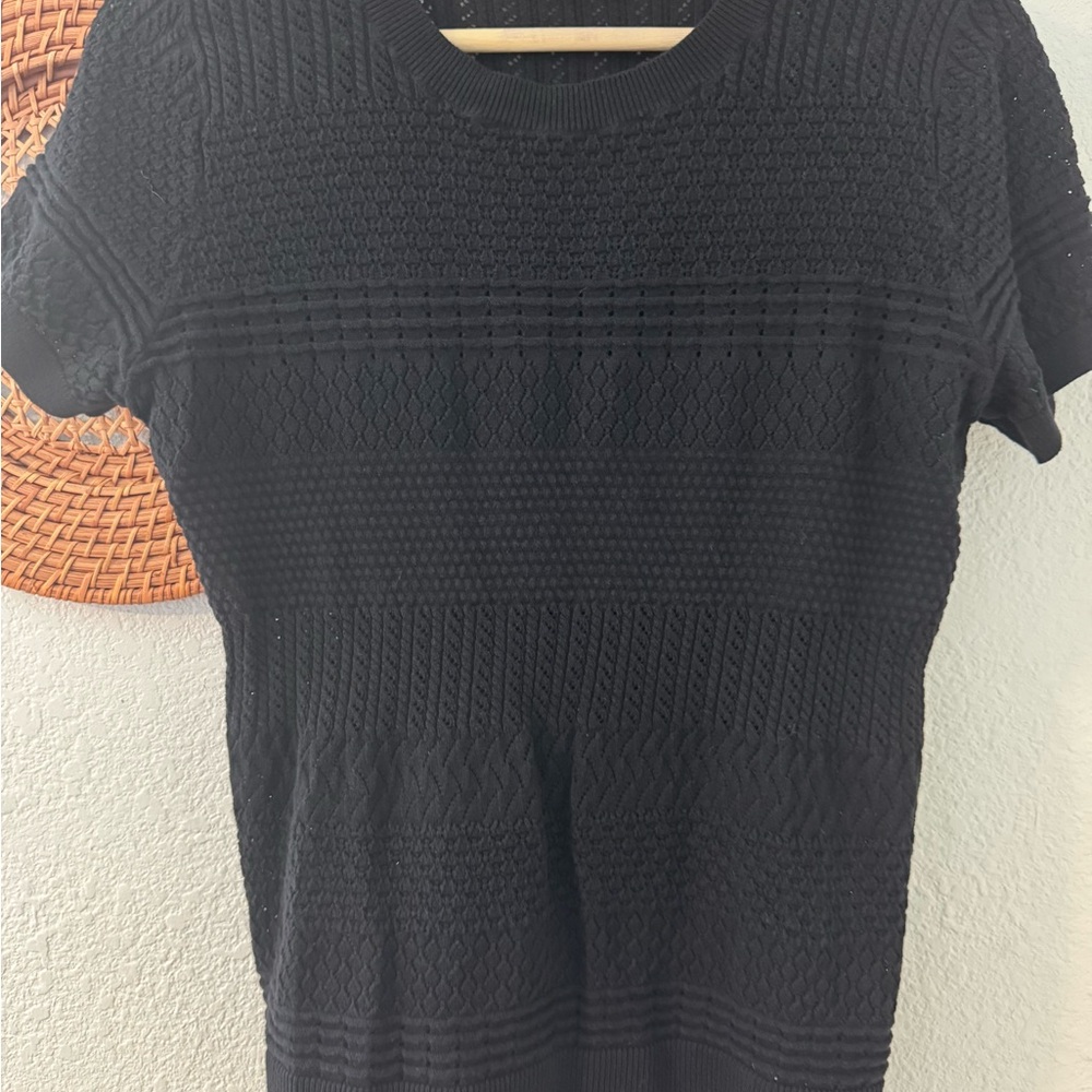 LOFT Black Ribbed Short Sleeve T-Shirt